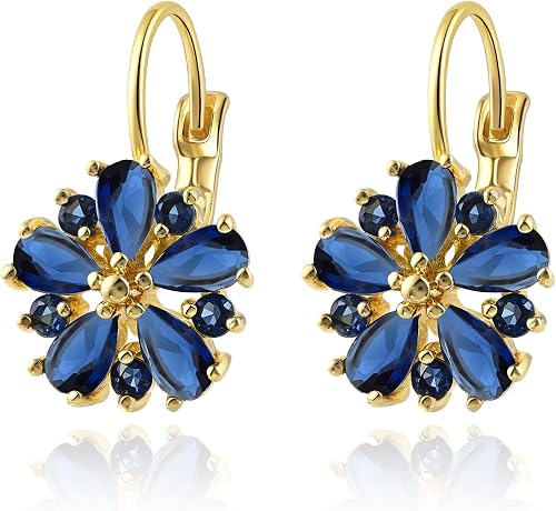 Brocely Vintage Gold Floral Sapphire-Blue Earrings - image 1