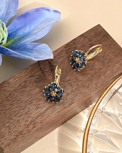 Brocely Vintage Gold Floral Sapphire-Blue Earrings - image 6